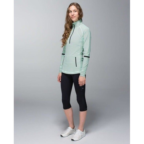 Lululemon Race with Grace Half Zip, Mint Black Stripe. size 6 - Picture 3 of 7